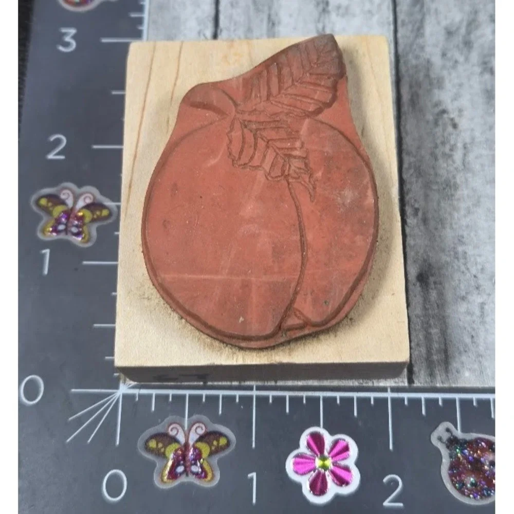 Peddler's Pack Stampworks Peach Silhouette Fruit Rubber Stamp Wood #B74
